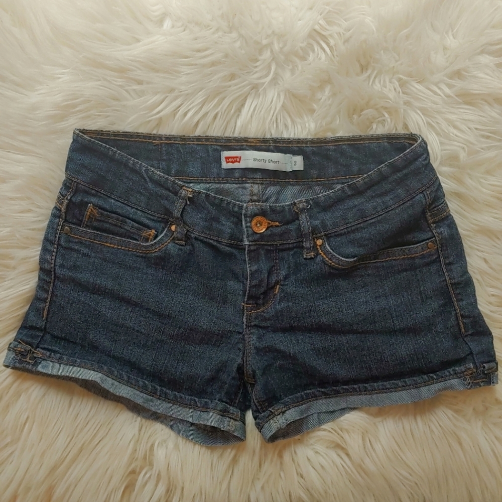 (2/$15) Levi's blue denim shorty shorts size 3 (28 inch waist)